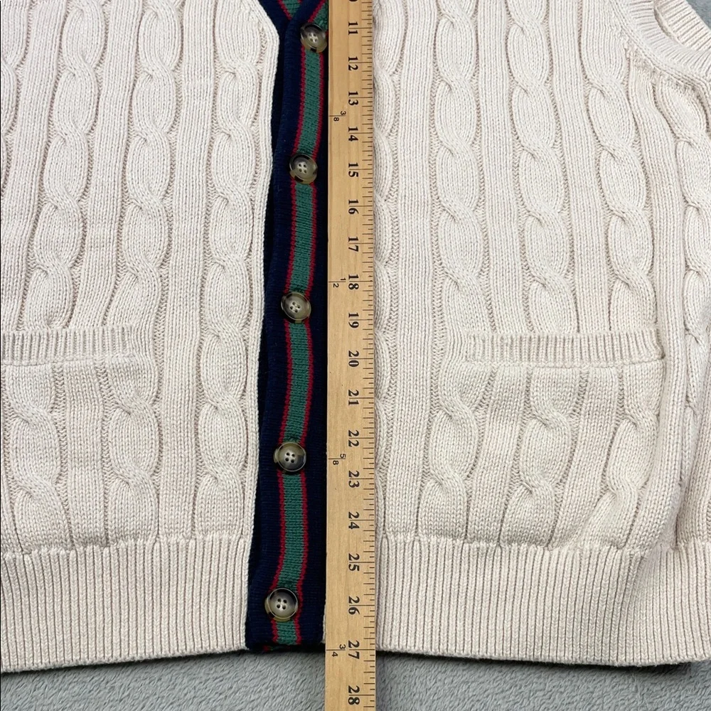 J.‎ Crew XXL 100% Organic Cotton Ivory Cable Knit Vest with Navy and Red Trim